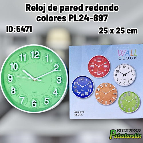 Reloj de pared redondo colores PL24-697 (UND)