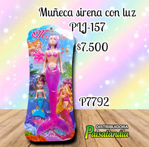 Muñeca sirena con luz PLJ-157