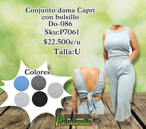 Conjunto dama pantalón ancho con bolsillo DO-086