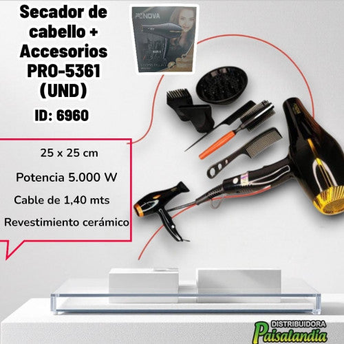 Secador de cabello + Accesorios PRO-5361 (UND)