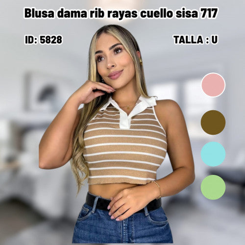 Blusa dama rib rayas cuello sisa 717 (UND)