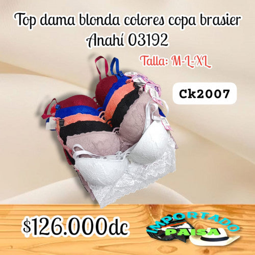 Top dama capa brasier blonda Anai colores 03192