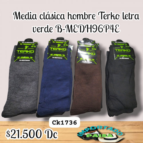 Media clasica hombre terko letra verde B-MEDH96P4E