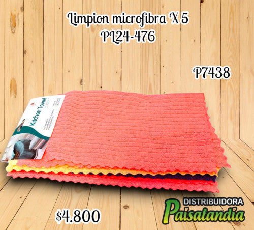Limpión microfibra X 5 u/n colores surtidos PL24-476 (UND)