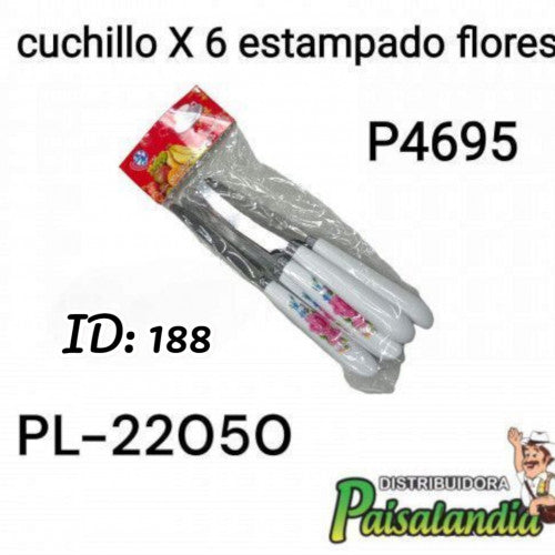 Cuchillo x6 mango estampado flores PL-22050 (UND)
