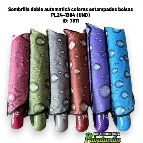 Sombrilla doble automaticá colores estampados bolsas PL24-1384 (UND)