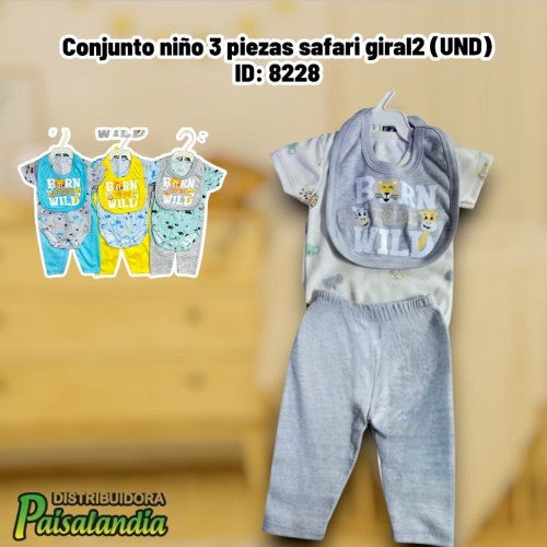 Conjunto niño 3 piezas safari giral2 (UND)