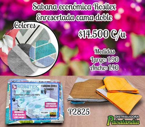 Sabana económica Rositex Enresortada cama doble 1.40x1.90