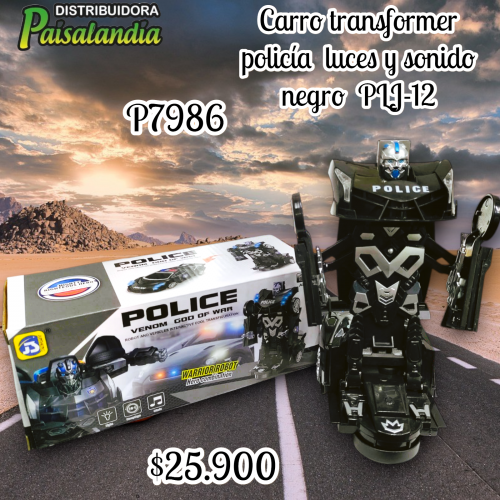 Carro transformer policía  luces y sonido negro  PLJ-12