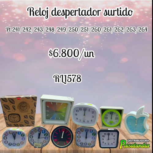 Reloj despertador surtido (PL-241/242/243/248/249/250/251/260/261/262/263/264) (UND)