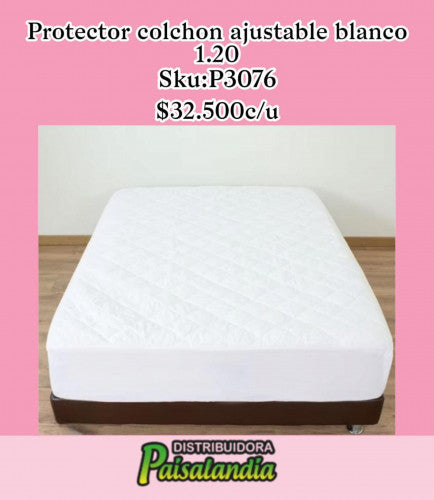 Protector de colchon tela ajustable Blanco 1.20