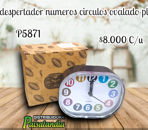 Reloj despertador numeros circulos ovalado pl-262