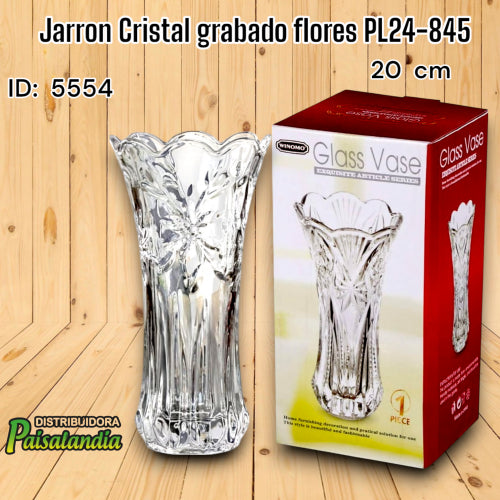 Jarron Cristal grabado flores PL24-845 (UND)