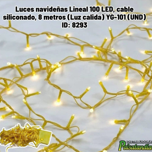 Luces navideñas Lineal 100 LED, cable siliconado, 8 metros (Luz calida) YG-101 (UND)