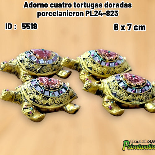 Adorno cuatro tortugas doradas porcelanicron PL24-823 (UND)