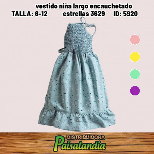 vestido niña largo encauchetado estrellas 3629 (UND)