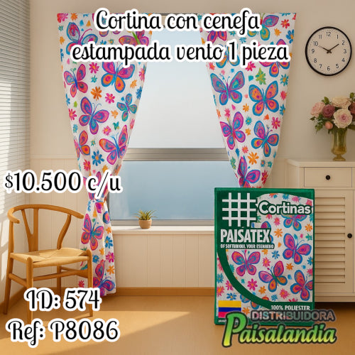 Cortina con cenefa estampada Vento 1 pieza (UND)