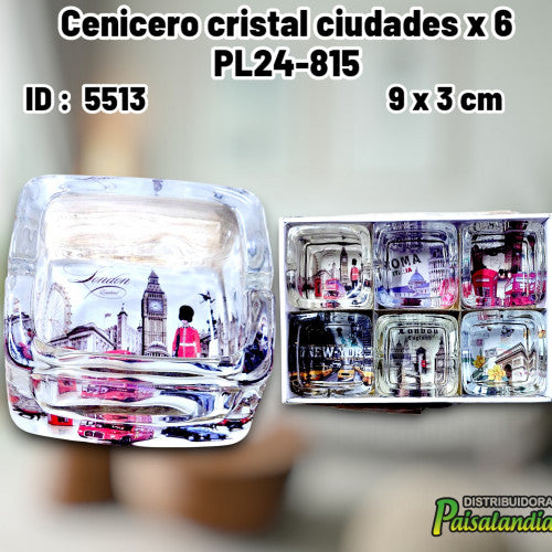 Cenicero cristal ciudades x 6 PL24-815 (X6 UND)