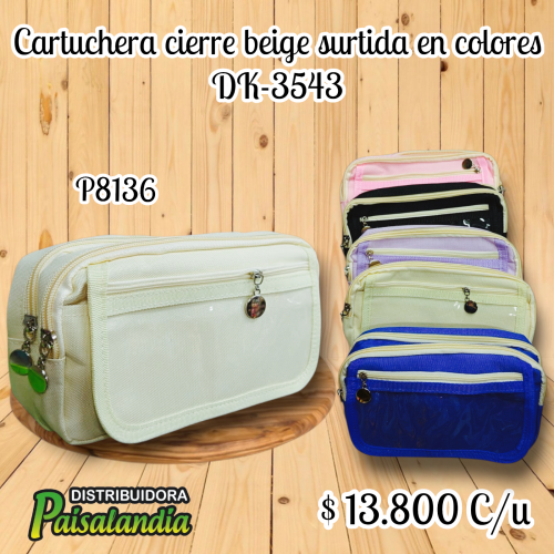 Cartuchera cierre beige surtida en colores DK-3543