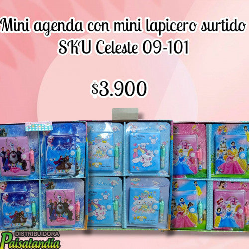 Mini agendas con mini lapicero estilo surtidos (UND)