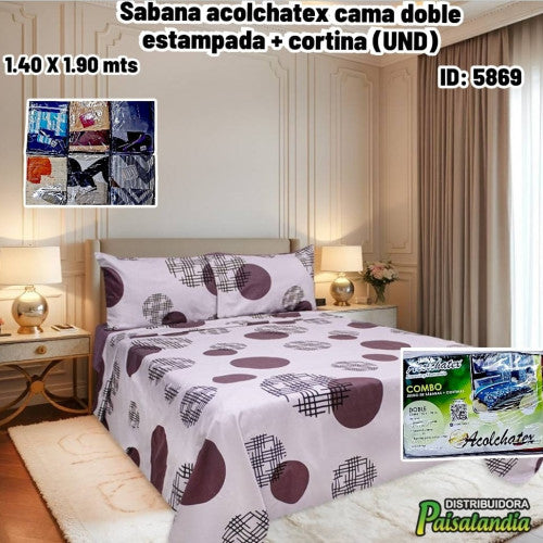 Sabana acolchatex cama doble estampada + cortina (UND)