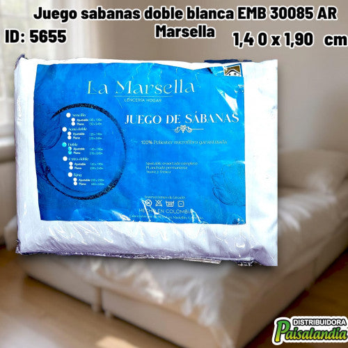 Juego sabanas doble blanca EMB 30085 AR Marsella (UND)
