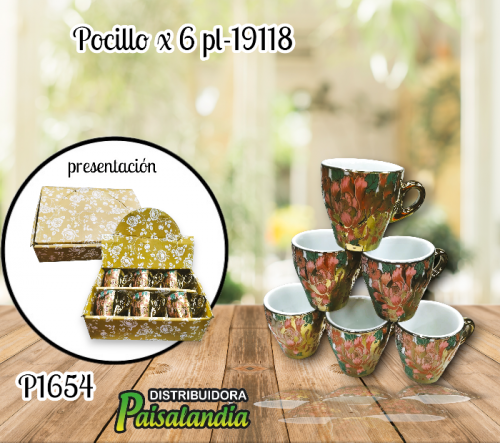 Pocillo cerámica estampado x6 PL-19118 (UND)