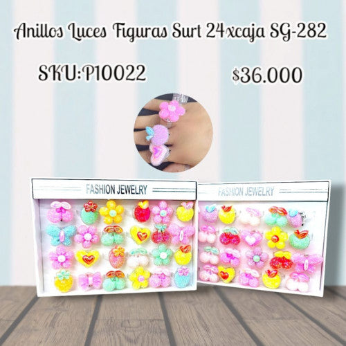 Anillos de diamantes con luz figuras surtidascaja SG-282 (CAJA x 24 UND)