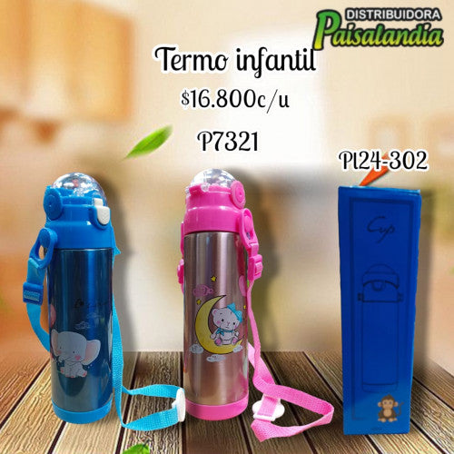 Termo metálico infantil caja azul  PL24-302