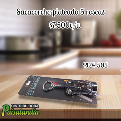 Destapador saca corcho plateado PL24-505