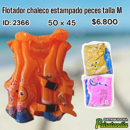 Flotador chaleco estampado peces talla M (UND)