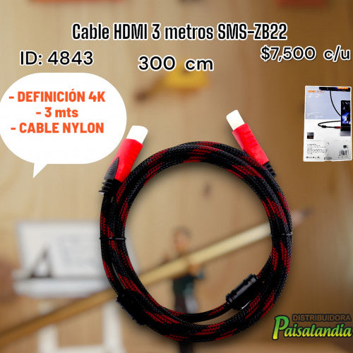 Cable HDMI 3 metros SMS-ZB22 (UND)