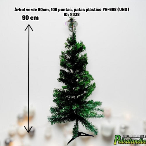 Árbol verde 90cm, 100 puntas, patas plástico YG-668 (UND)