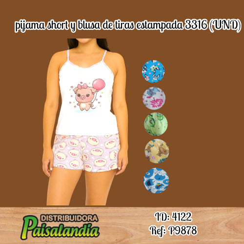 pijama short y blusa de tiras estampada 3316 (UND)