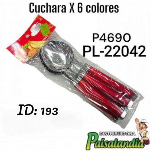 Cuchara x6 mango colores PL-22042 (UND)