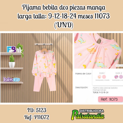 Pijama bebita dos piezas manga larga talla: 9-12-18-24 meses 11073 (UND)