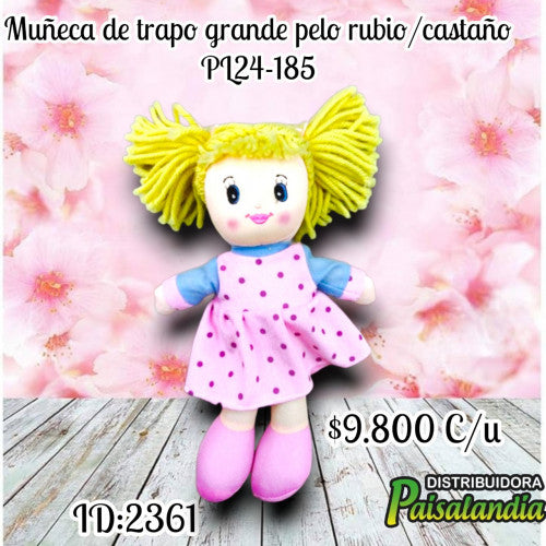 Muñeca de trapo grande pelo rubio/castaño (UND)
