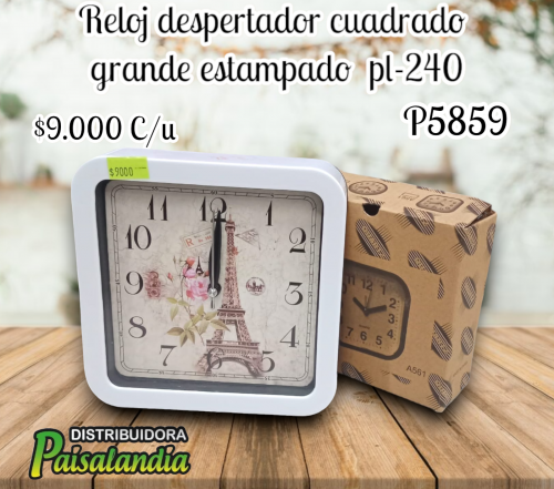 Reloj despertador cuadrado grande estampado  pl-240