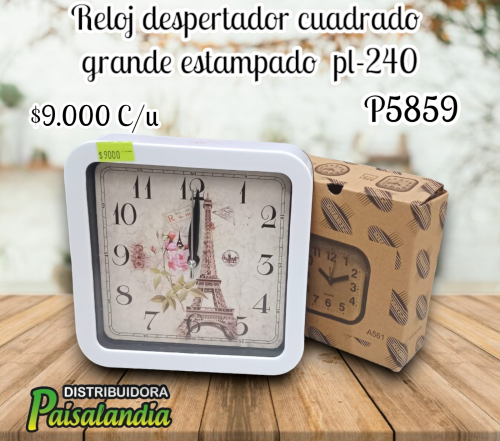 Reloj despertador cuadrado grande estampado PL-240 (UND)