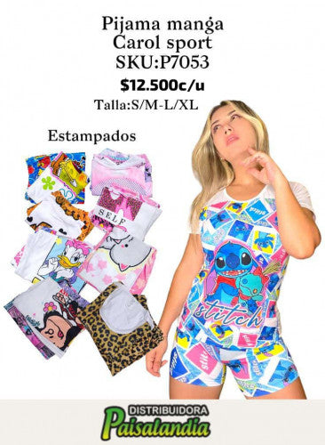 Pijama manga dama tallas S/M y L/XL  Carol sport