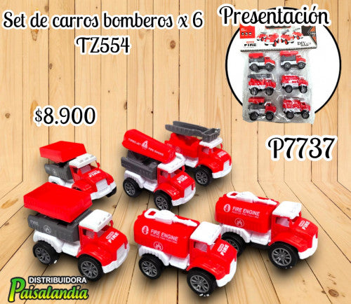 Set de carros bomberos x 6  TZ554