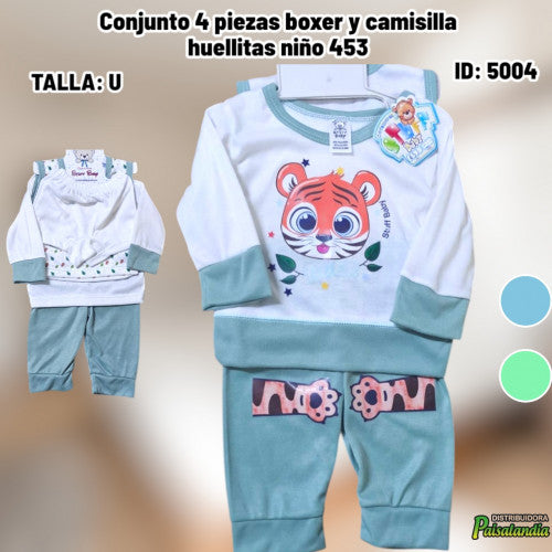 Conjunto 4 piezas boxer y camisilla huellitas niño 453 (UND)