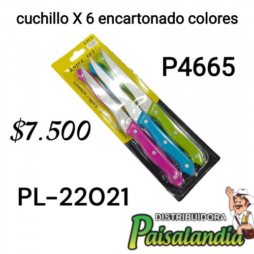 Cuchillo x6 encartonado colores PL-22021