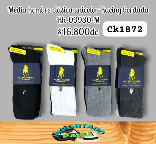 Media clasica unicolor Racing bordada RH-09930-M