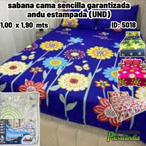 sabana cama sencilla garantizada andu estampada (UND)
