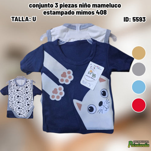 conjunto 3 piezas niño mameluco estampado mimos 408 (UND)
