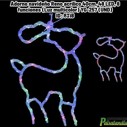 Adorno navideño Reno acrílico 40cm, 48 LED, 8 funciones (Luz multicolor) YG-257 (UND)