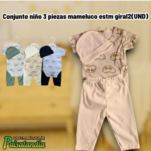 Conjunto niño 3 piezas mameluco estm giral2(UND)