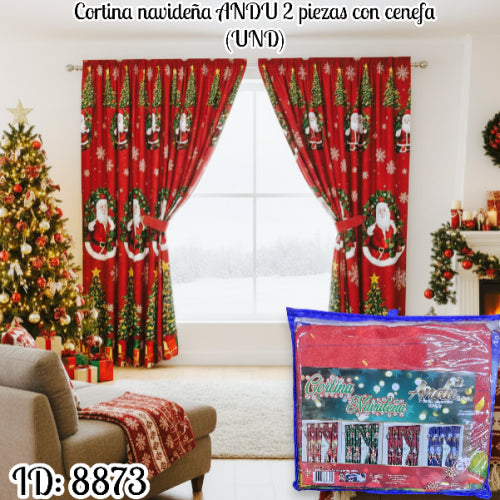 Cortina navideña ANDU 2 piezas con cenefa (UND)