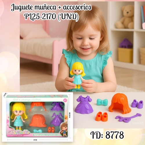 Juguete muñeca + accesorios PL25-2170 (UND)